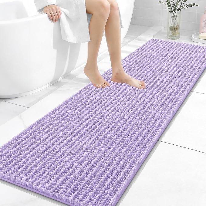 OLANLY Long Bathroom Rugs Runner 59x20, Thick Soft and Absorbent Chenille Bath Mat, Non-Slip, Machine Washable Quick Dry Bath Rugs for Tub Shower Floor, Home Decor Accessories, Lavender