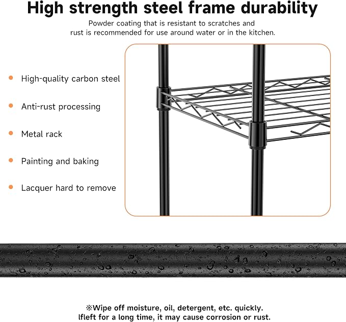 IZEUK 5 Tier Metal Wire Shelf Unit, Black Storage Rack Organizer for Kitchen, Bedroom, Living Room or Laundry Room, 17.7" W x 11.8" D x 55.0" H
