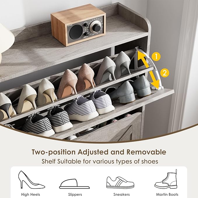 Nicetree Shoe Cabinet Storage for Entryway,Narrow Shoe Storage Cabinet, Space-Saving Shoe Organizer Cabinet, Vertical Entryway Solution for Foyer, Mudroom, Gray