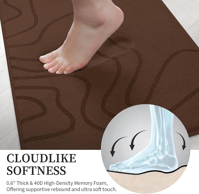 YIHOUSE Memory Foam Bathroom Rugs Sets 3 Piece - Extra Thick Ultra Soft Absorbent Bath Mat Set, Non-Slip Machine Washable Bath Rugs for Bathroom, Tub & Shower, Home Decor Accessories, Coffee