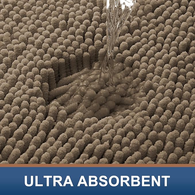 Smiry Bathroom Rugs Sets 2 Piece, Soft Absorbent Chenille Machine Washable Non Slip Shaggy Bath Rug Set for Tub, Shower, and Floor (47x20+30x20, Camel)