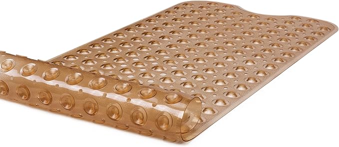 Extra-Long Non-Slip Bathtub & Shower Mat 39”x16” (Smooth/Non-Textured Tubs Only) Safe, Clean, Machine-Washable, Superior Grip&Drainage, Vinyl, Transparent Brown