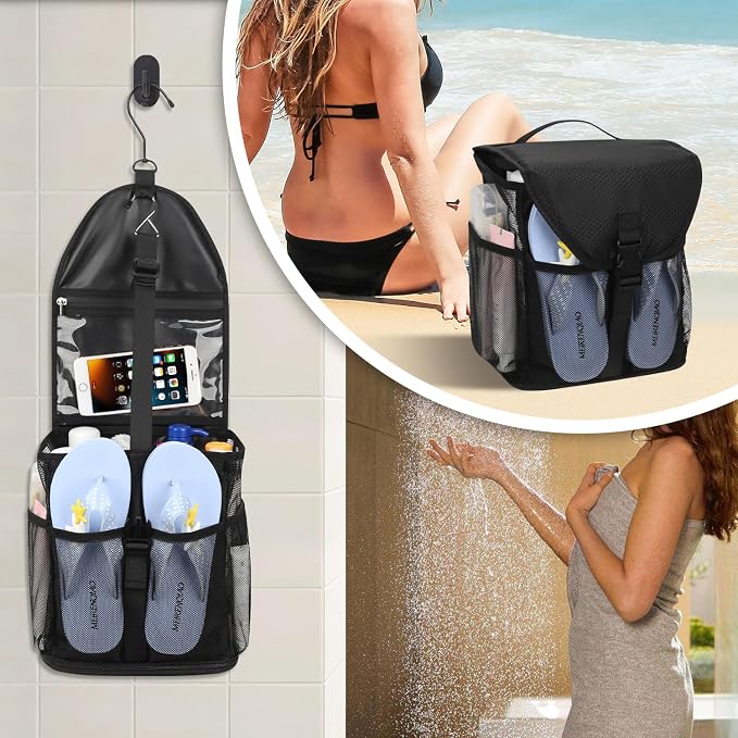 Ethereal Hanging Mesh Shower Caddy Portable for College Dorm Room Essentials, Large Capacity Shower Bag for Guys/Girls, for Beach, Swimming, Gym