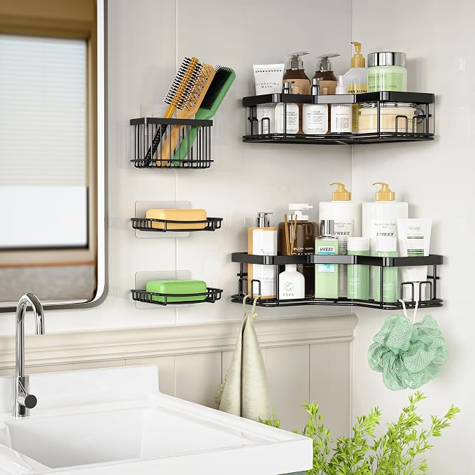 MAXIFFE Corner Shower Caddy (Black XL - 5 Pack)