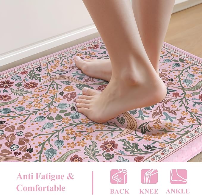 Collive Kitchen Mats Cushioned Anti Fatigue, Waterproof Kitchen Floor Mat Non Slip Desk Rugs Comfort Standing Rug for Sink, Office, Laundry, Home Decor, Pink