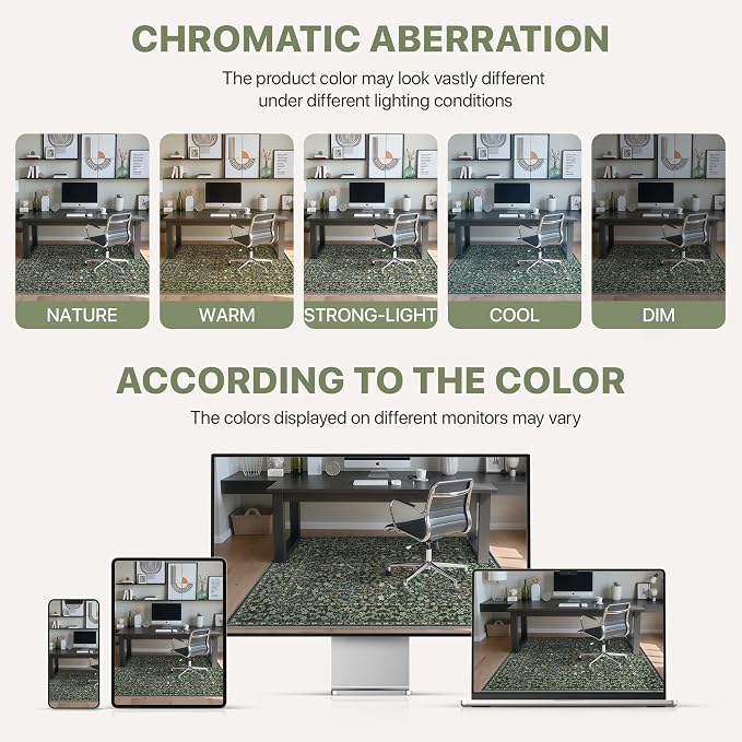 48"x60" Office Chair Mat for Hardwood Tile Floor, Under Desk Carpet Protector for Rolling Computer Chair Mat, Machine Washable Area Rug, Anti-Slip 1/5" Thick Low Pile Thin Vinyl Floor Mat, Moss Green