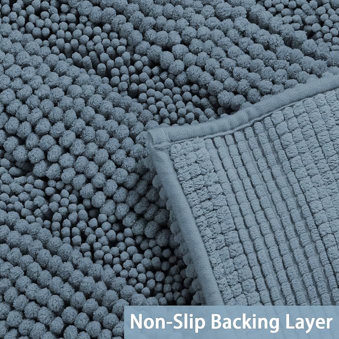 Turquoize Chenille Bath Rugs Shaggy Bathroom Rugs Non Slip Bath Rugs for Bathroom 20 x 32 and 20 x 20U Stone Blue Bath Rug Extra Soft and Absorbent Area Rug, (20" x 32" and 20" x 20"U), Stone Blue