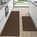 Kitchen Mats for Floor 2 Piece - 17"x29"+17"x59" Anti Fatigue Mats for Kitchen Floor - Non Slip Cushioned Rugs for Standing - Brown