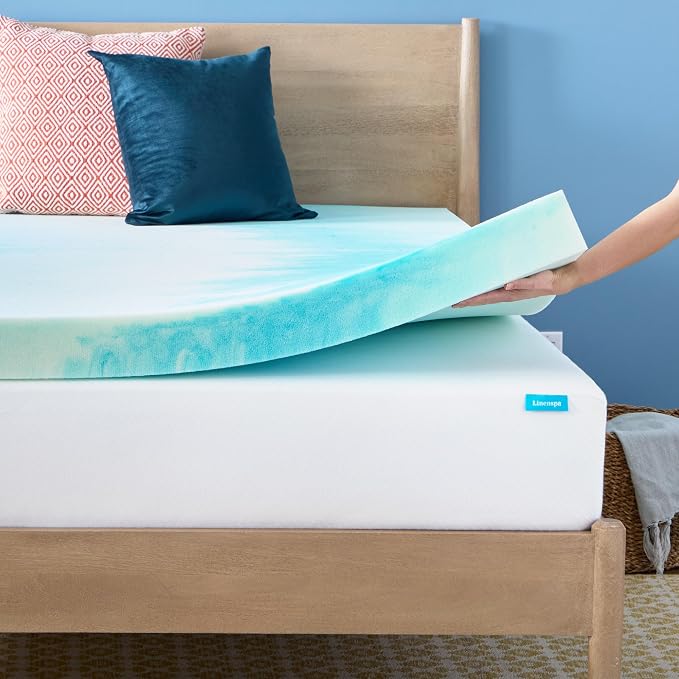 Linenspa 4 Inch Swirl Gel Memory Foam Mattress Topper, Queen Size – Cooling Gel Infused, Ventilation Holes – Pressure Relieving Bed Topper – CertiPUR Certified