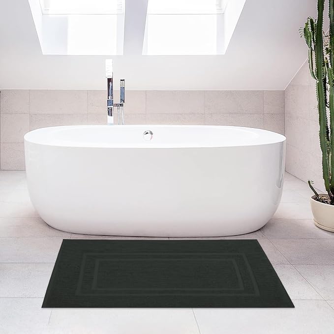 Feather & Stitch 2 Piece Towel Like Bath Mats (30x21 Inch) 100% Cotton Terry Bath Mats, Bathroom Shower Floor Mats [NOT A Bathroom Rug], Soft Absorbent Washable Mats - Charcoal
