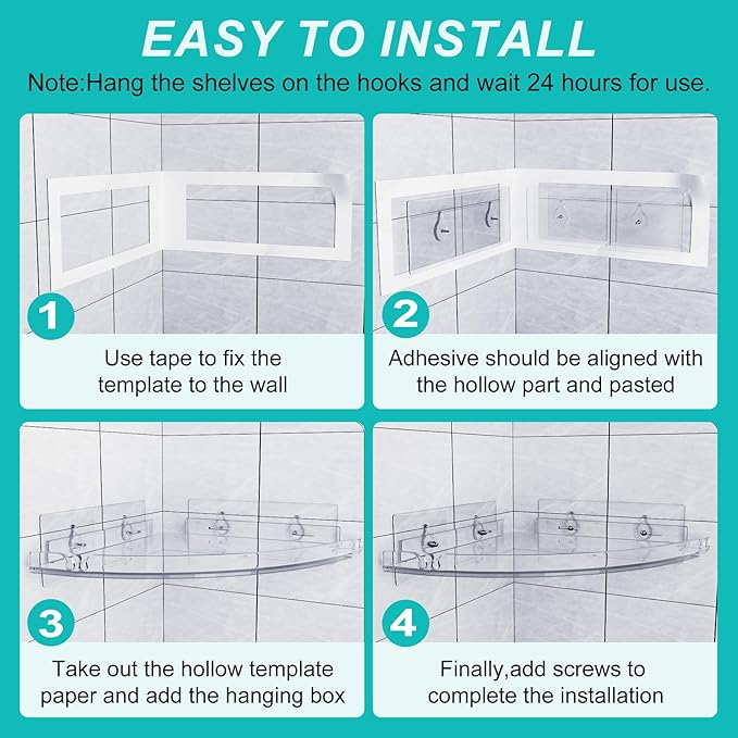 Acrylic Corner Shower Shelves, Adhesive Shower Caddy Organizer for Bathroom Storage Home Decor, Clear Rustproof No Drilling Wall Shelf, 2-Pack