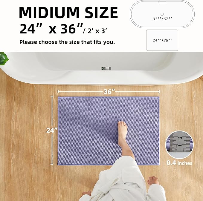TYUU Bathroom Rugs Non Slip Washable, Super Absorbent Thin Bath Mat Quick Dry Low Pile Bathroom Rug, Lavender 24"x36"