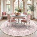 RELEANY Area Rugs Round 7ft Washable Non-Slip, Floral Vintage Distress Medallion Carpet for Living Room Bedroom Dining Room, Pink Greypink Cute