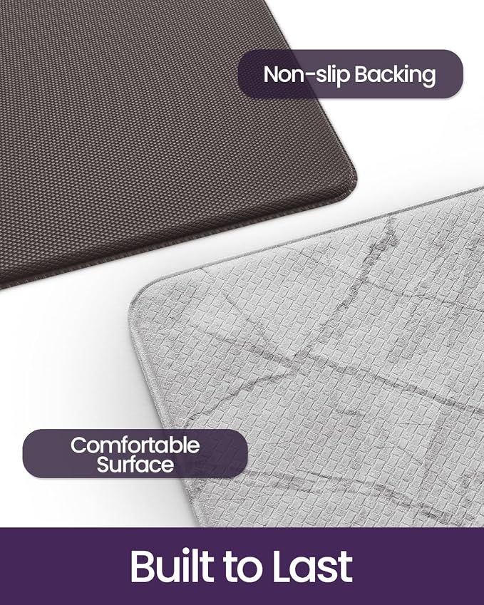 DEXI Kitchen Floor Mats Cushioned Anti Fatigue, 23x86 Large Long Standing Comfort Runner Rug Waterproof, Marble Memory Foam Padded for Front Sink Laundry, Light Grey