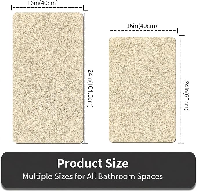 Non Slip Shower Mat, 16 x 40 Inch Anti Slip Shower Mats for Inside Shower, Quick Drying Extra Large Bathtub Mat, Cuttable Soft PVC Loofah Bath Mats for Wet Area, Bathroom, Sink (Beige)