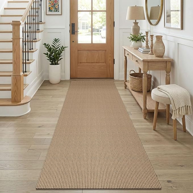 KOZYFLY Runners for Hallways 2.6x8 ft Washable Kitchen Runner Non Slip Rubber Backed Hall Runners Cotton Entryway Runner Rugs for Indoor Backdoor Bedroom Kitchen, Orange Beige/Tan/Brown