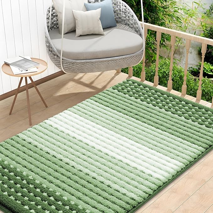 Kitinjoy Indoor Outdoor Door Mat, 48x32 Non-Slip Absorbent Dirt Trapper, Low-Profile Washable Inside Entrance Front Floor Mat, Sturdy Soft Entry Dotted Ombre Doormats for Entryway, Sage Green