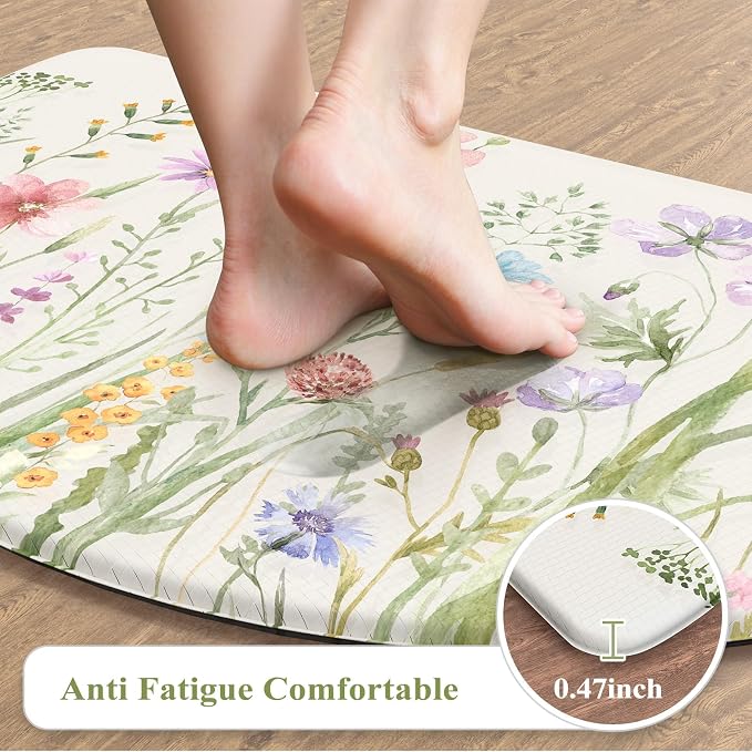 KIMODE Anti Fatigue Kitchen Mats for Floor, Half Moon Kitchen Rugs Sets of 2, 18"x28" Farmhouse Rugs for Kitchen Floor, Standing Desk Mats, Memory Foam Kitchen Floor Mats for Laundry Office Sink