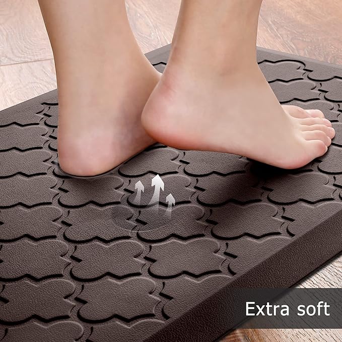 Kitchen Mat [2 PCS] Cushioned Anti-Fatigue Floor Mat Water Resistant Non-Skid Kitchen Mats and Rugs Ergonomic Comfort Foam Kitchen Rugs Standing Mat for Floor Office Sink (Chocolate,20"x30"+20"x47")