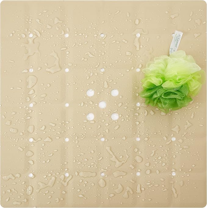 Webos Shower Mat for Textured Surface：Silicone Non Slip Shower Mat Without Suction Cups Foldable - Square Bath Mat for Reglazed Tub Textured Shower Floor (Beige, 21x21)