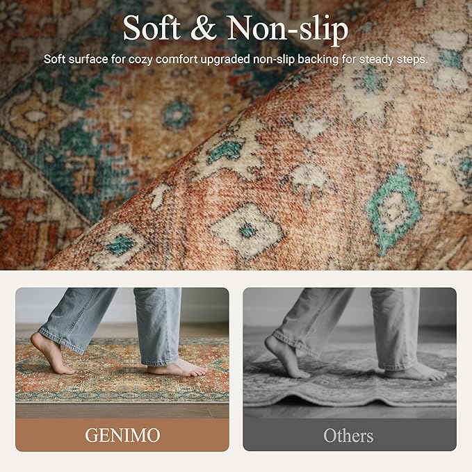 GENIMO Kitchen Rugs Non Slip Washable, 2PCS Kitchen Mats for Floor, Cushioned Standing Mat, Kitchen Runner Rug Floor Mat for Kitchen Decor, Laundry, Sink, Entryway, Home, 20"x32"+20"x59", Retrobrick