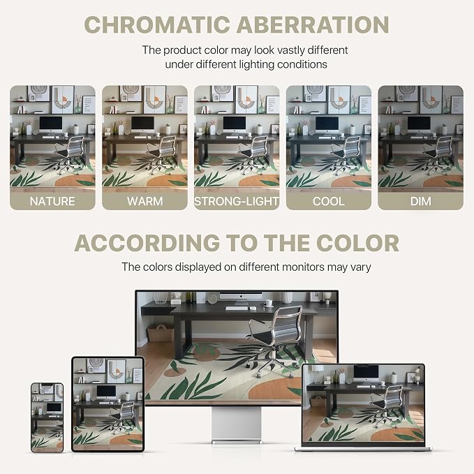 36"x48" Office Chair Mat for Hardwood Tile Floor, Under Desk Carpet Protector for Rolling Computer Chair Mat, Machine Washable Area Rug, Anti-Slip 1/5" Thick Low Pile Thin Vinyl Floor Mat, Beige Grey