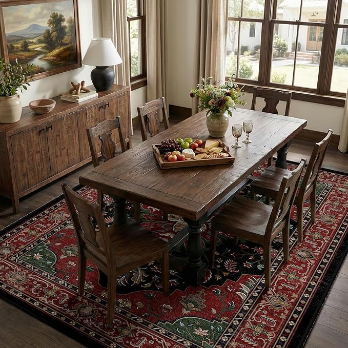 RELEANY Area Rugs Large 9'x12' Washable Non-Slip, Floral Vintage Distress Medallion Carpet for Living Room Bedroom Dining Room, Red Black