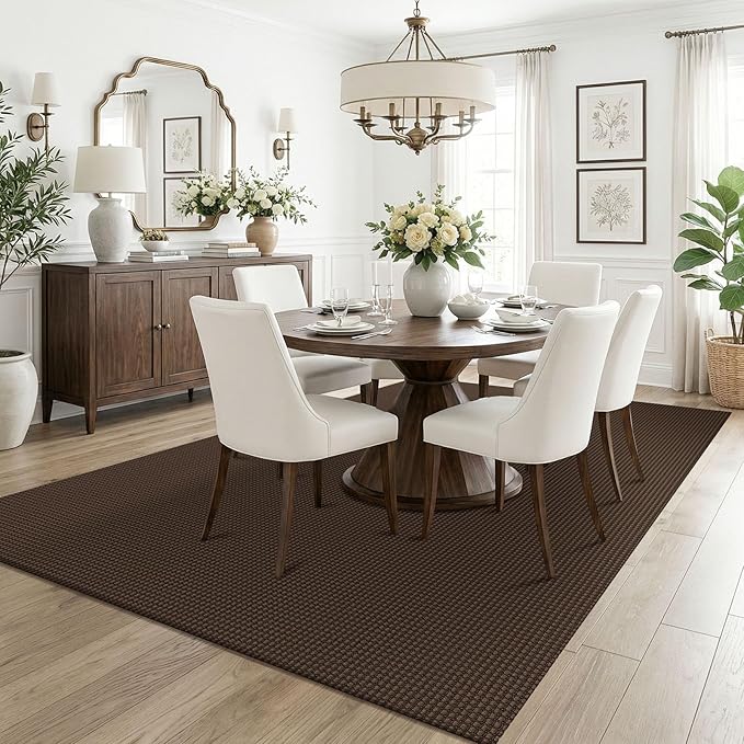 KOZYFLY Washable 5x7 Living Room Rug, Non Slip Woven Area Rugs, Braided Floor Carpet for Entryway, Kitchen, Bedroom, Dining Room, Office, Cotton Rug Indoor Decor, Brown/Dark Brown
