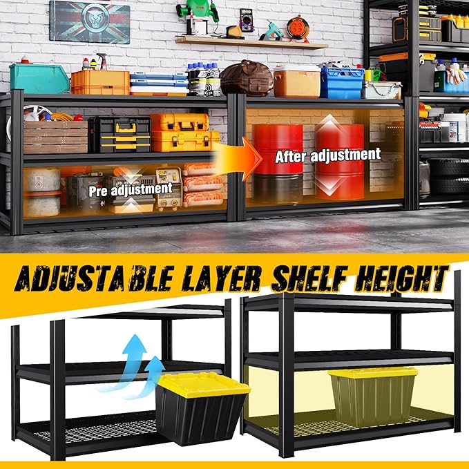 2-Pack Heavy Duty Garage Shelving for Garage, Warehouse & Workshop Storage Organization, 71" H x 46" W x 18" D Adjustable 5-Tier All Metal Wire Shelf for Tools, Storage Bins & Bulk Items