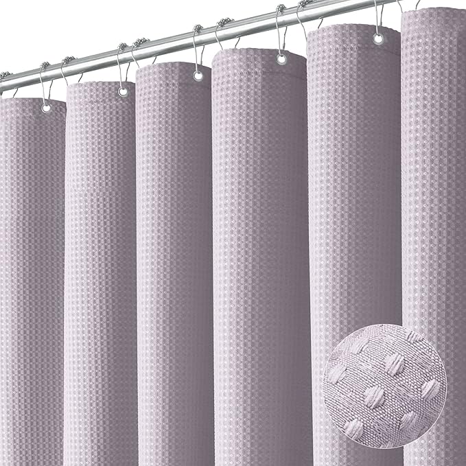 Dynamene Stall Shower Curtain - 60 inch Waffle Weave Heavy Duty Thick Fabric Shower Curtains for Bathroom, Weighted Hotel Spa Luxury Cloth Bath Curtain Set with 10 Plastic Hooks, 60x72, Lavender