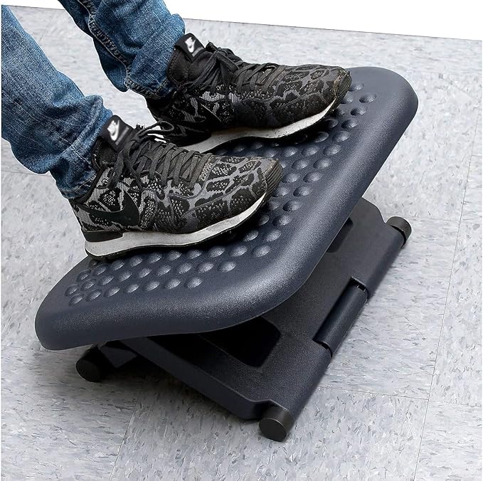 Mind Reader Foot Rest, Under Desk at Work, Ergonomic, Height Adjustable, Office, Plastic, 17"L x 13"W x 6.25"H, Black