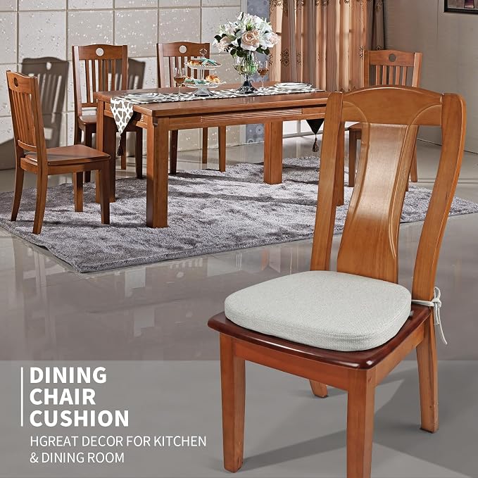 SINOSSO 4 Pack Memory Foam Chair Cushions for Dining Chairs, Friendly Woven Fabric 16" U-Shape Comfortable Kitchen Chair Pads, Removable Slip Resistant Seat Cushions (Set of 4, Beige-Gray)