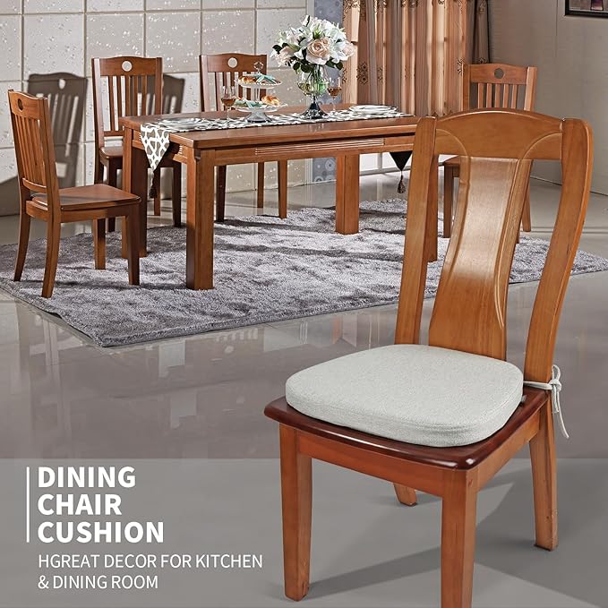 SINOSSO 6 Pack Memory Foam Chair Cushions for Dining Chairs, Friendly Woven Fabric 16" U-Shape Comfortable Kitchen Chair Pads, Removable Slip Resistant Seat Cushions (Set of 6, Beige-Gray)