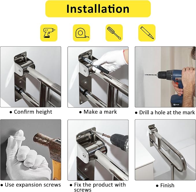 Handicap Grab Bar,23.6 Inch Stainless Steel 1.25" Diameter Toilet Safety Rails for Bathroom with Paper Holder, Anti-Slip Flip-Up Support Rail for Seniors Elderly