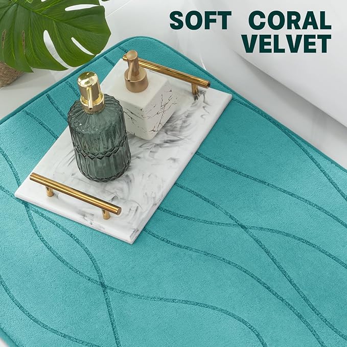 YIHOUSE Memory Foam Bathroom Rug Sets, Teal, 2 Piece-U Shape & Small Mat | Ultra Soft, Absorbent, Non-Slip, Machine Washable