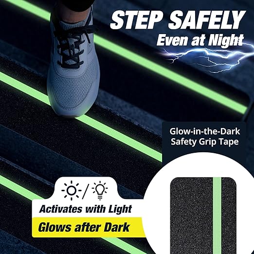 THUNDER GRIP Glow in the Dark 30" x 6"-12-Pack Weather Resistant Outdoor Stair Treads 80-Grit