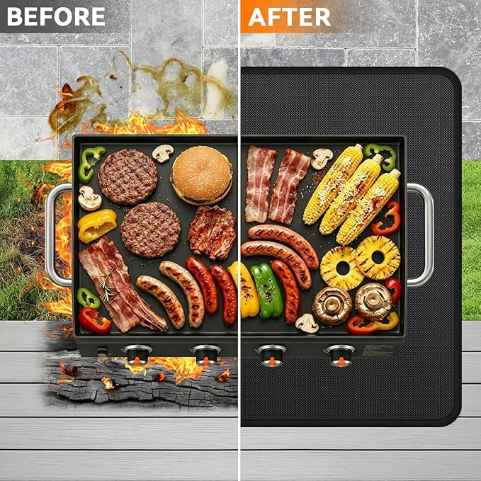 Under Grill Mats for Blackstone - 48 x 30 Inch BBQ Mats for Outdoor Grill Deck Protector, Double-Sided Fireproof Oil-Proof Waterproof Griddle Floor Mat for Outdoor Grilling, Easy to Clean