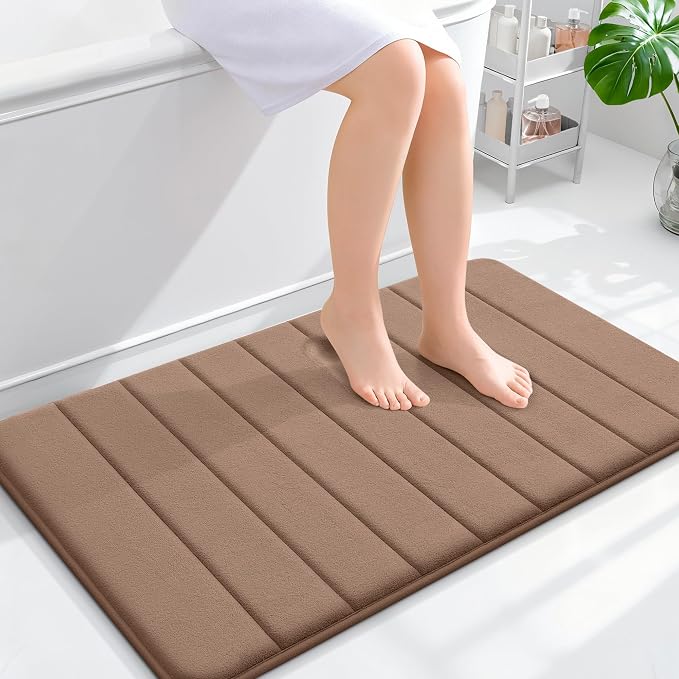 OLANLY Memory Foam Bath Mat 36x24, Super Soft Absorbent Bathroom Rugs, Quick Dry, Machine Washable Shower Floor Rugs, Bathmat Carpet, Bathroom Home Decor Accessories, Mocha