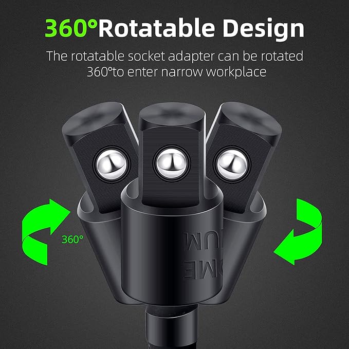 CIGOTU Right Angle Drill Adaptor,4-in-1 Impact Drill Bit Extension,360° Rotatable 1/4 3/8 1/2" Impact Grade Socket Adapter Set,105 Degree Angle Screwdriver Drill Bit for Household Workplace Industry