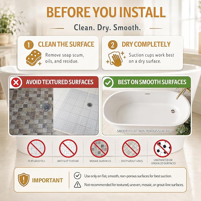 Yimobra Bathtub Mat Non Slip, 35"X16" Shower Mat with Strong Suction Cups & Drain Holes, Long Anti Slip Bath Tub Mat for Inside Shower, Machine Washable Fast Drying, Bathroom Essentials, White