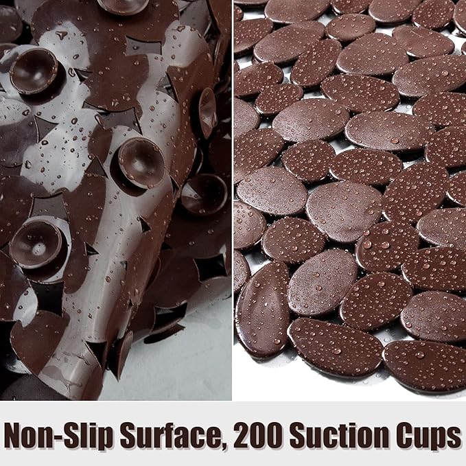 SONGZIMING Bathtub Mat Non Slip Pebble Bath Shower Mat with Drain Holes, Suction Cups Mat for Tub (16" W x 35" L,Brown)