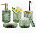 LaMarriti Green Bathroom Accessories Set, 6 Pcs Clear Glass Bathroom Set, Soap Dispenser, Soap Dish, Toothbrush Holder, Tumbler, Q-Tips Holder for Vintage Crystal Bathroom Decor, Gift Set