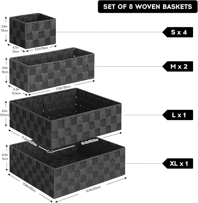 Posprica Woven Baskets, Storage Baskets for Organizing (Set of 8), Cube Baskets Bin Container Matching Storage Boxes Organizers for Pantry, Office, Shelves, Media-room