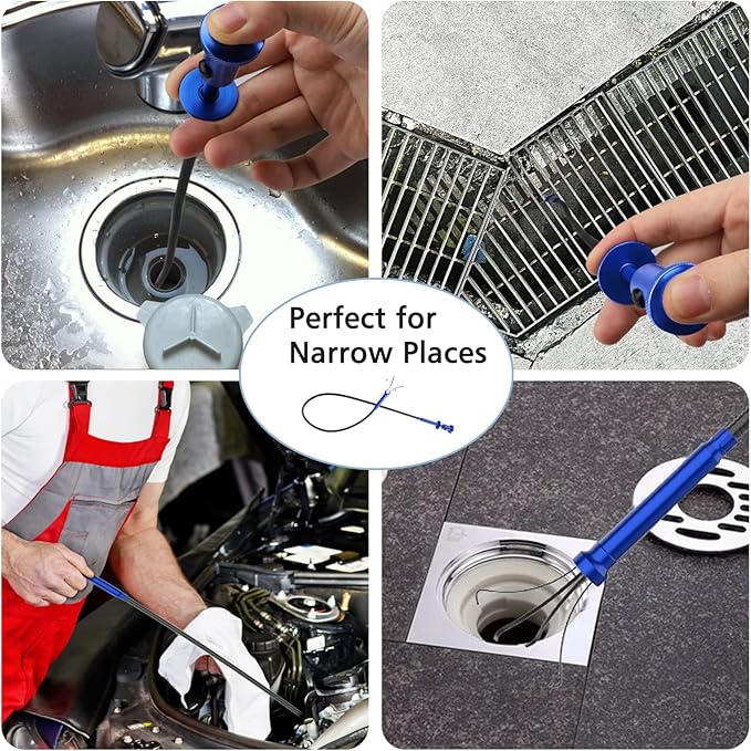 Housolution 28.34in Grabber Tool Magnetic Four-Claw Picker, Bendable Hose Reacher Pickup Sweeper with LED Light Battery, Flexible Long Handy Reaching Assist Tool for Litter Pick/Home Sink/Drain, Blue