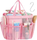 F-color Mesh Shower Caddy Portable, Upgrade Deeper 7 Pockets Shower Bag Basket Tote for College Dorm Room Toiletry Bathroom Essentials Gym Camp Quick Dry 2 handles with S Hook, Pink