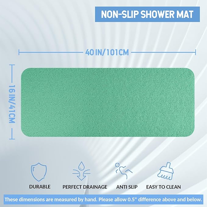 Hargiis Non-Slip Bathtub Mat, Anti Slip Shower Mat, Fast Drying Bathtub Mats, Foot Scrubber Mat, Anti Slip Mat for Tub, Floor, Bathroom, Kitchen, Home, Hotel (Light Green 40"×16")