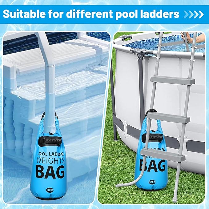Heavy Duty Pool Ladder Weights - 50lbs Sand Fillable Universal Sand Bags Step Anchors, 500D PVC Waterproof Tear-Resistance Foldable Sandbags for Above Ground Swimming Pools Stair Entry Systems, 1 Pack