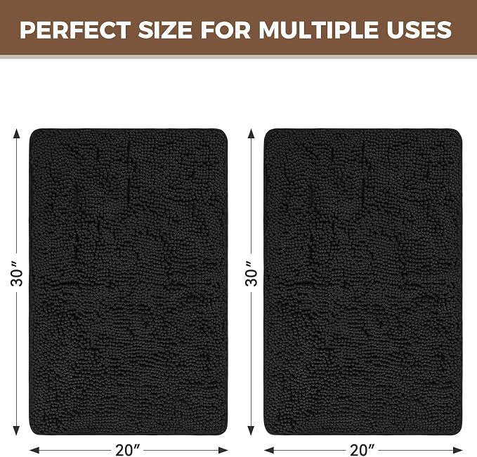 Bcoimo Bathroom Rug Set, Chenille Bathroom Rugs, Absorbent Non Slip Plush Bath Mats, Machine Washable Fast Drying Floor Mats for Tub, Shower, Sink, Vanity