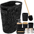 XLHOMO Black Bathroom Accessories Set with Wicker Trash Can, Black Bathroom Accessories Set Bathroom Sets Small Waste Basket Bathroom Trash Can for Bedroom Bathroom