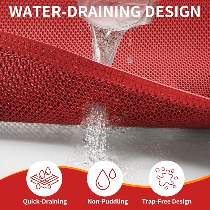 Front Door Mat 31''x47'', Drainage Heavy Duty Dirt Trapping Non-Slip Doormats, Outdoor Rubber Floor Mats, Restaurant Commercial Kitchen Industral Pool Entrance Bar Wet Area, Red